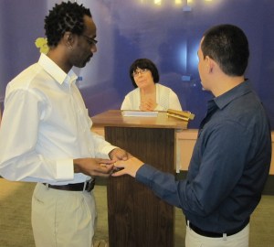Sean Brooks (left) and Steven (right) getting married in 2011. The striking down of DOMA has spared Steven from deportation-- a harsh reality faced by many of the clients at the non-profit I work with. Do they count in our assessment of whether or not this was a victory for LGBTQ people?