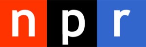 NPR's logo, N in a red box, P in a black one, r in a blue one.