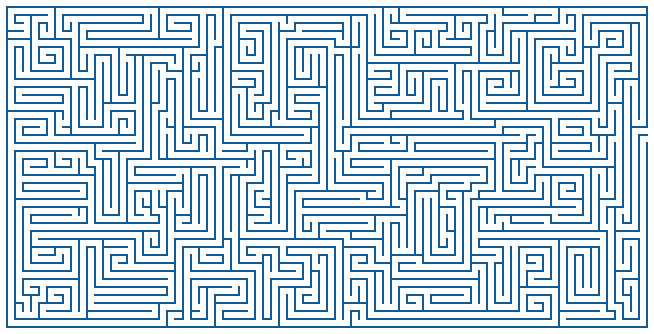 A complex, 2D maze in blue lines set against a white backdrop.